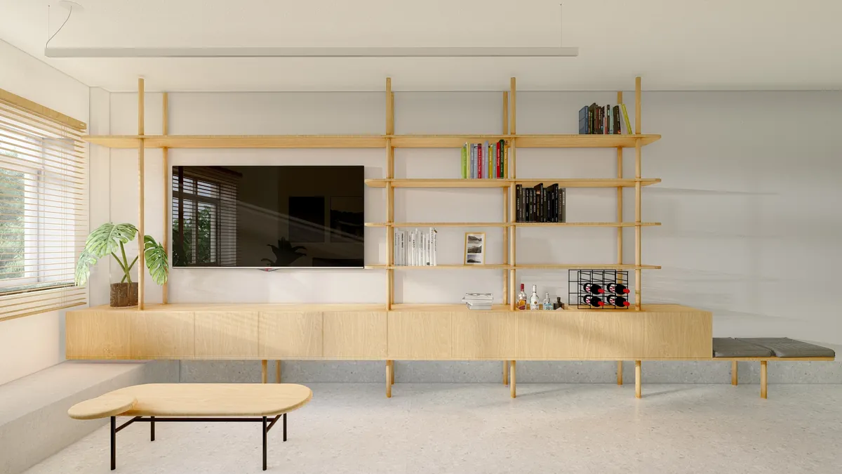 Apartamento AR, Living com marcenaria autoral